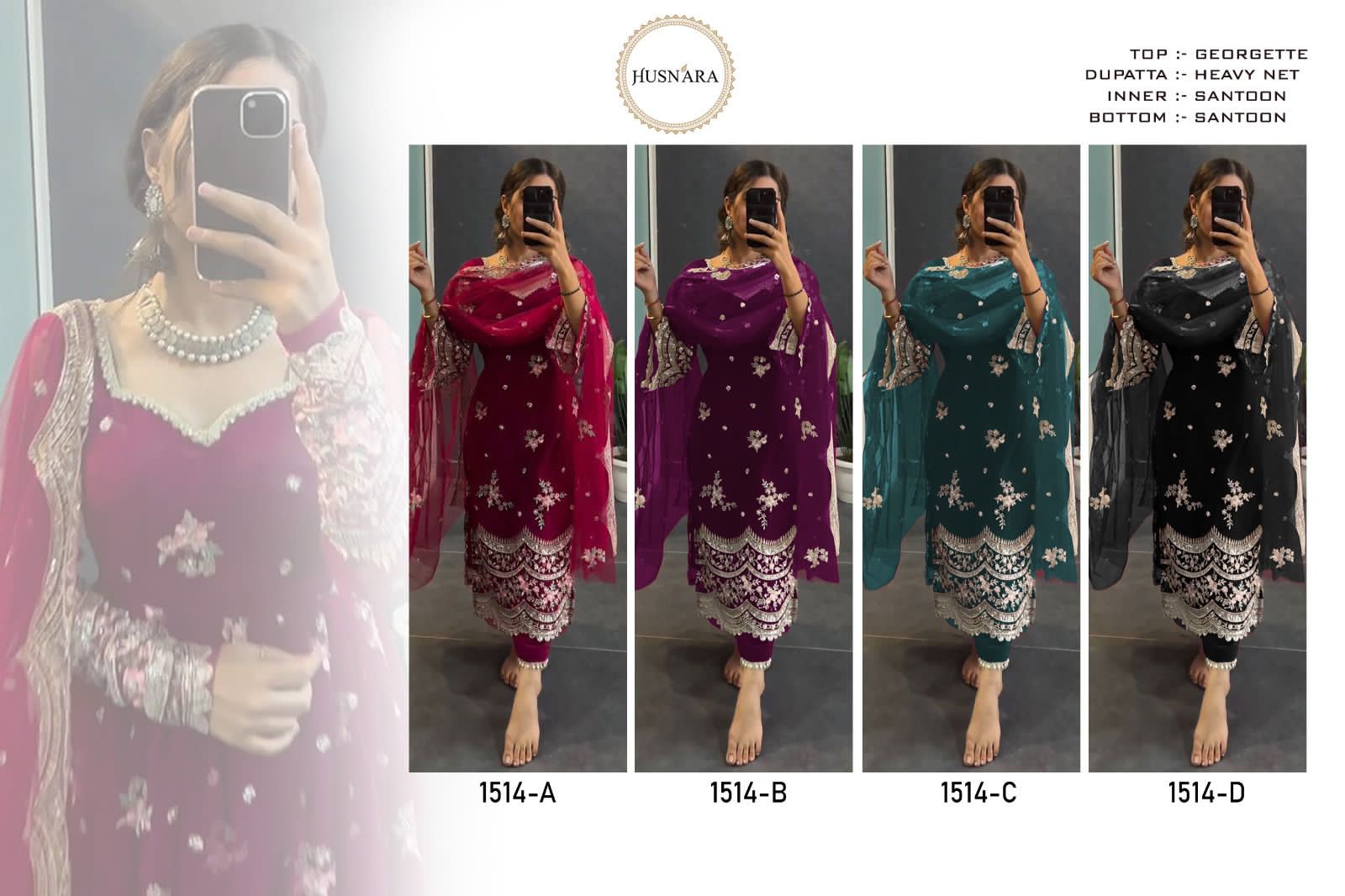 1514 Husnara Georgette Semi Stitched Suits Supplier Ahmedabad