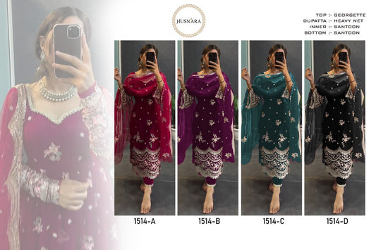 1514 Husnara Georgette Semi Stitched Suits Supplier Ahmedabad