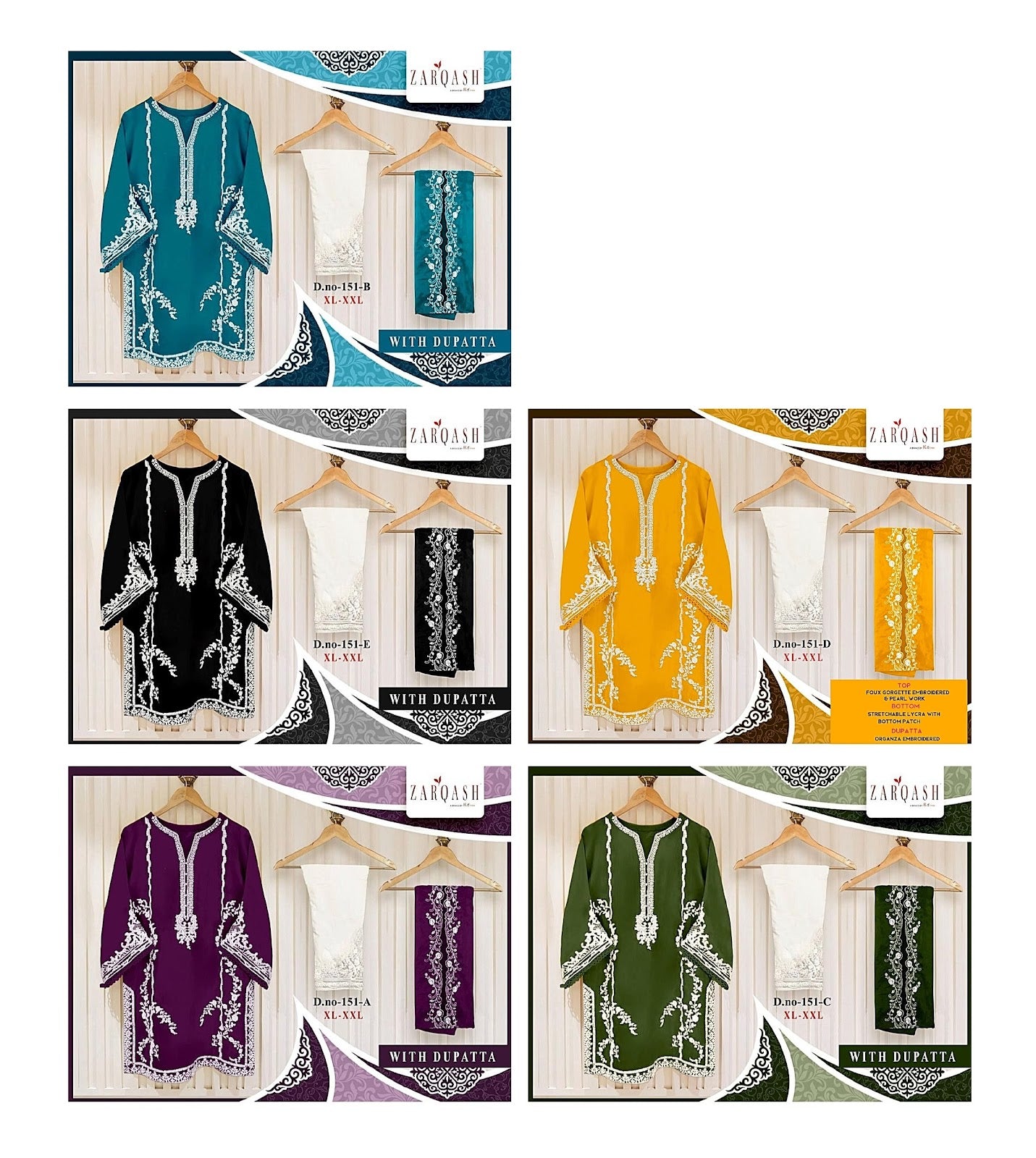 151A To 151E Zarqash Fox Georgette Pakistani Readymade Suits Wholesaler India