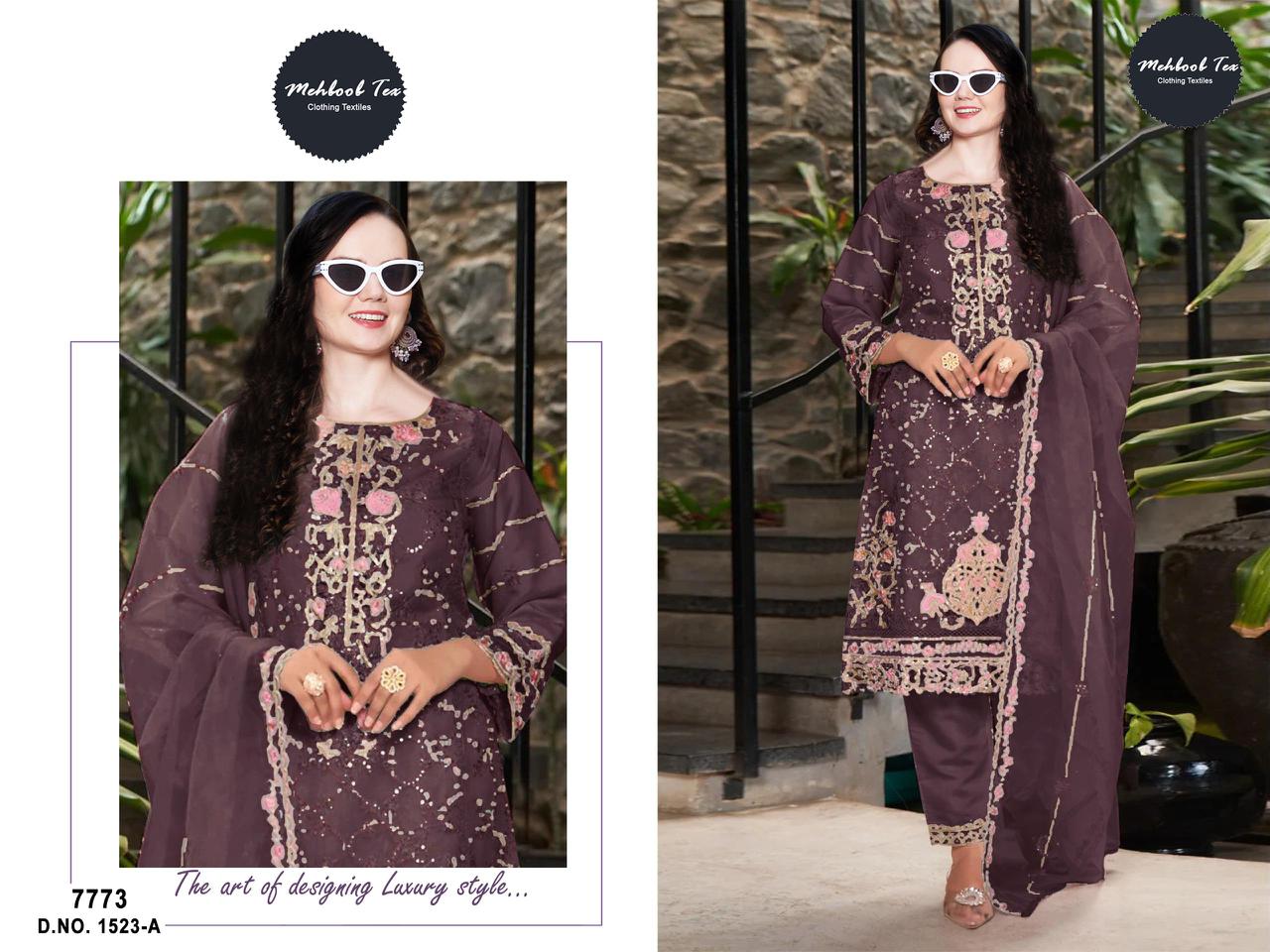 1523Abcd Mehboob Tex Organza Pakistani Salwar Suits Wholesale Price