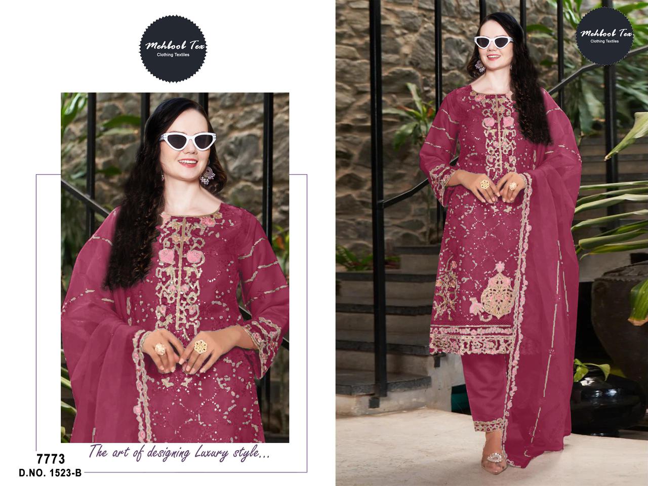 1523Abcd Mehboob Tex Organza Pakistani Salwar Suits Wholesale Price