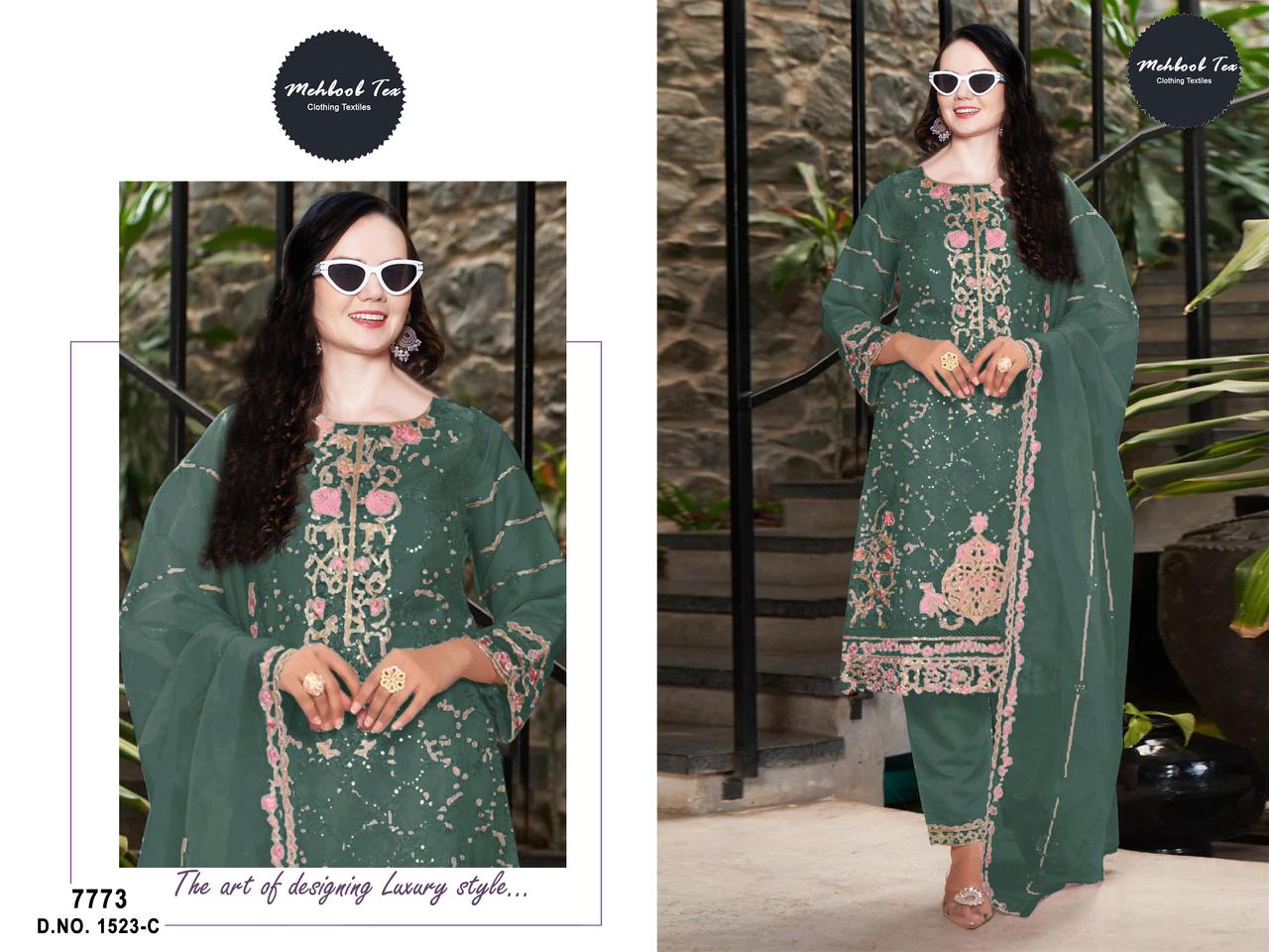 1523Abcd Mehboob Tex Organza Pakistani Salwar Suits Wholesale Price