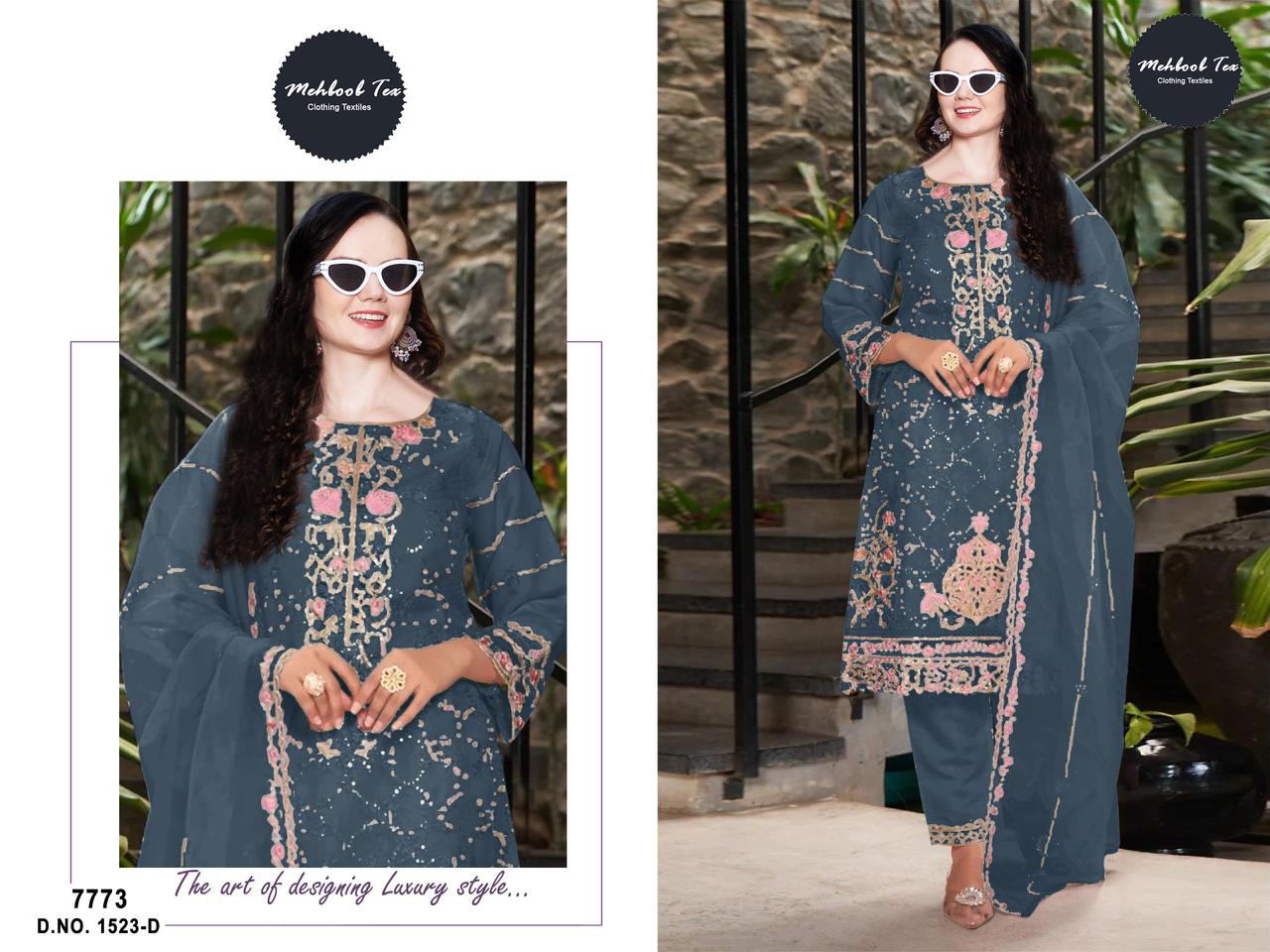 1523Abcd Mehboob Tex Organza Pakistani Salwar Suits Wholesale Price