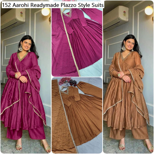 152 Aarohi Chinon Silk Readymade Plazzo Style Suits Wholesaler Gujarat