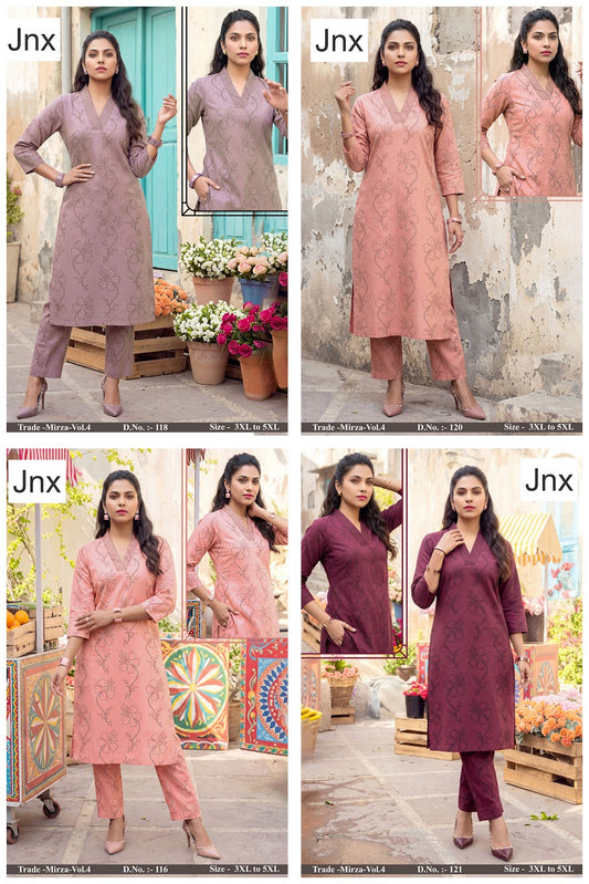 Mirza Vol 4 Jnx Vertican Kurti Pant Set Exporter India