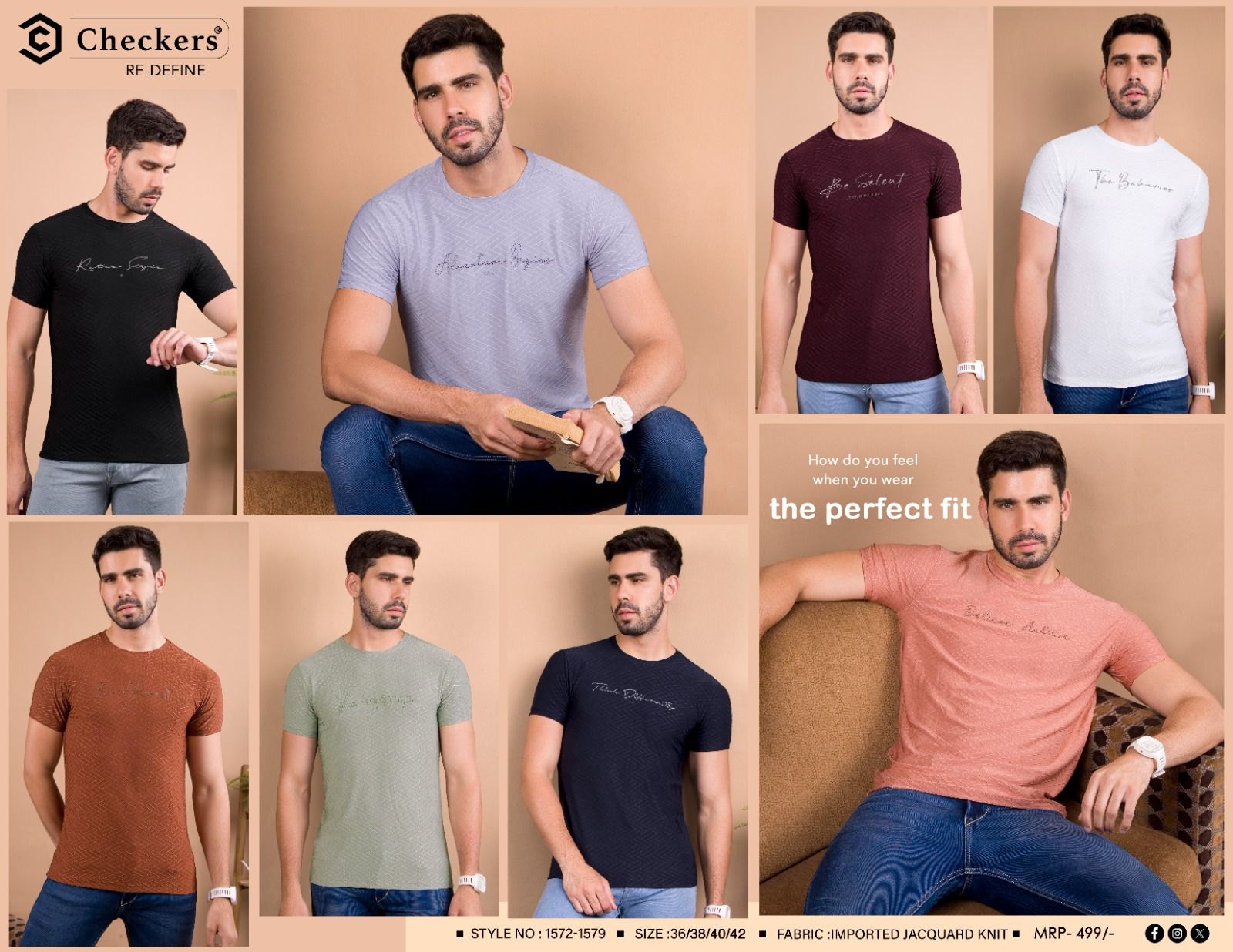 1572-1579 Checkers Jacquard Knit Mens Tshirts Manufacturer Ahmedabad