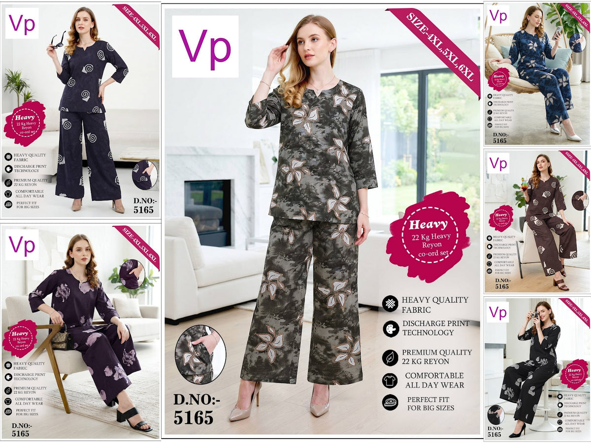 1610 Dn 5165 Vp Rayon 22Kg Co Ord Set Wholesale Price