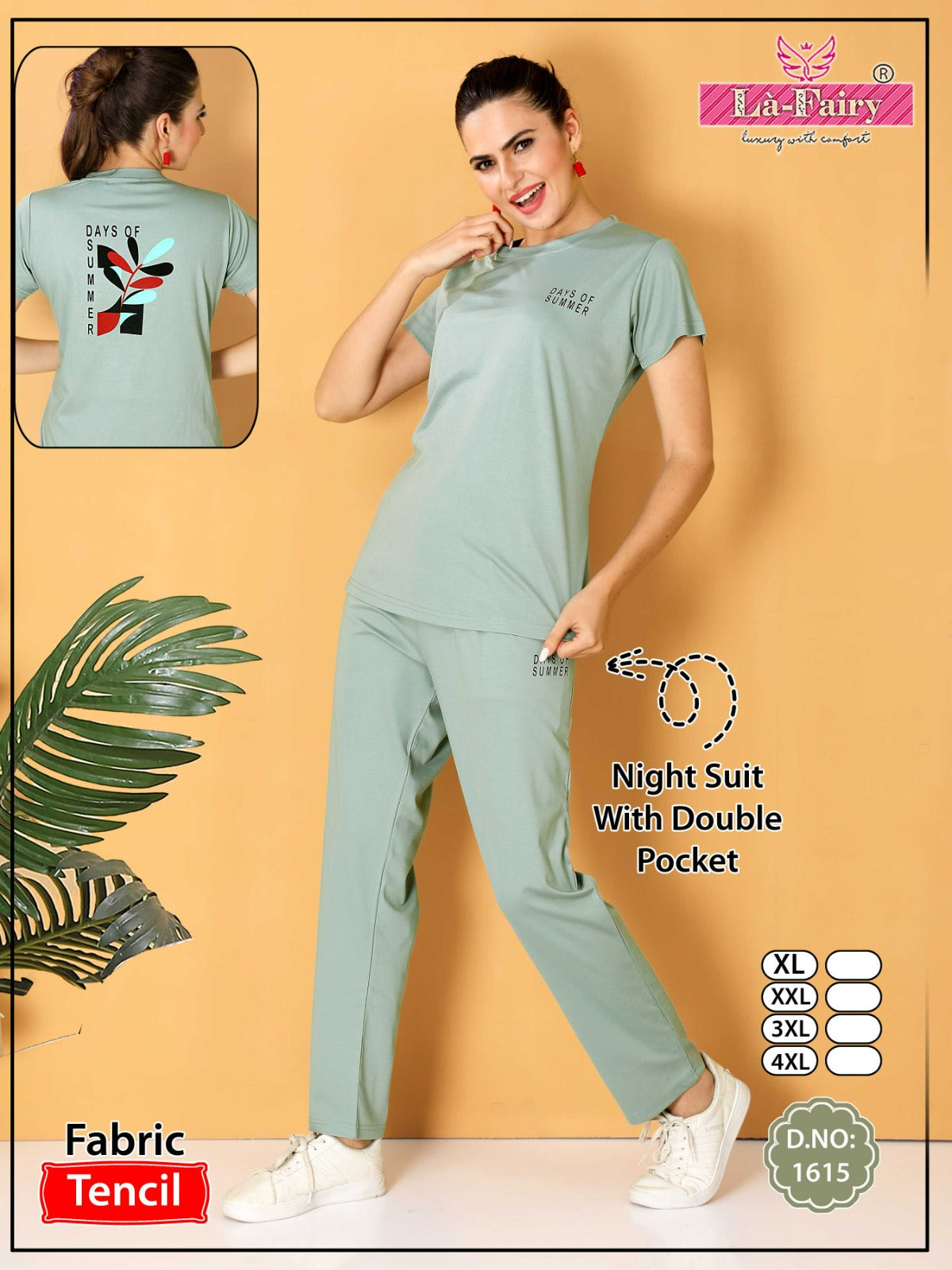 1615 La Fairy Tencil Pyjama Night Suits Wholesaler Ahmedabad