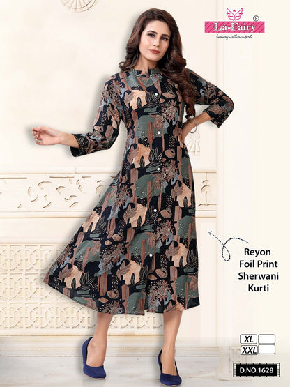 1628- Sherwani La Fairy Reyon A-Line Kurti Supplier India