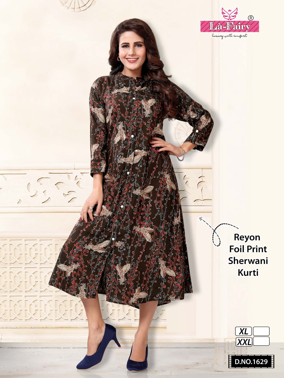 1629- Sherwani La Fairy Reyon A-Line Kurti Exporter India