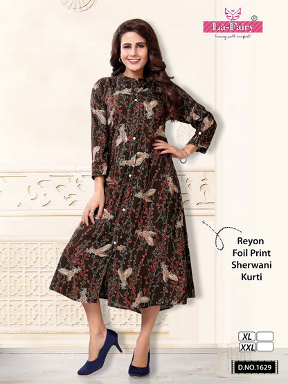 1629- Sherwani La Fairy Reyon A-Line Kurti Exporter India