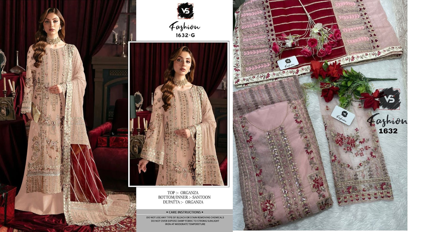 1632 Vs Fashion Organza Pakistani Salwar Suits Wholesaler India