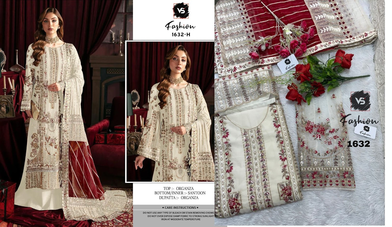 1632 Vs Fashion Organza Pakistani Salwar Suits Wholesaler India