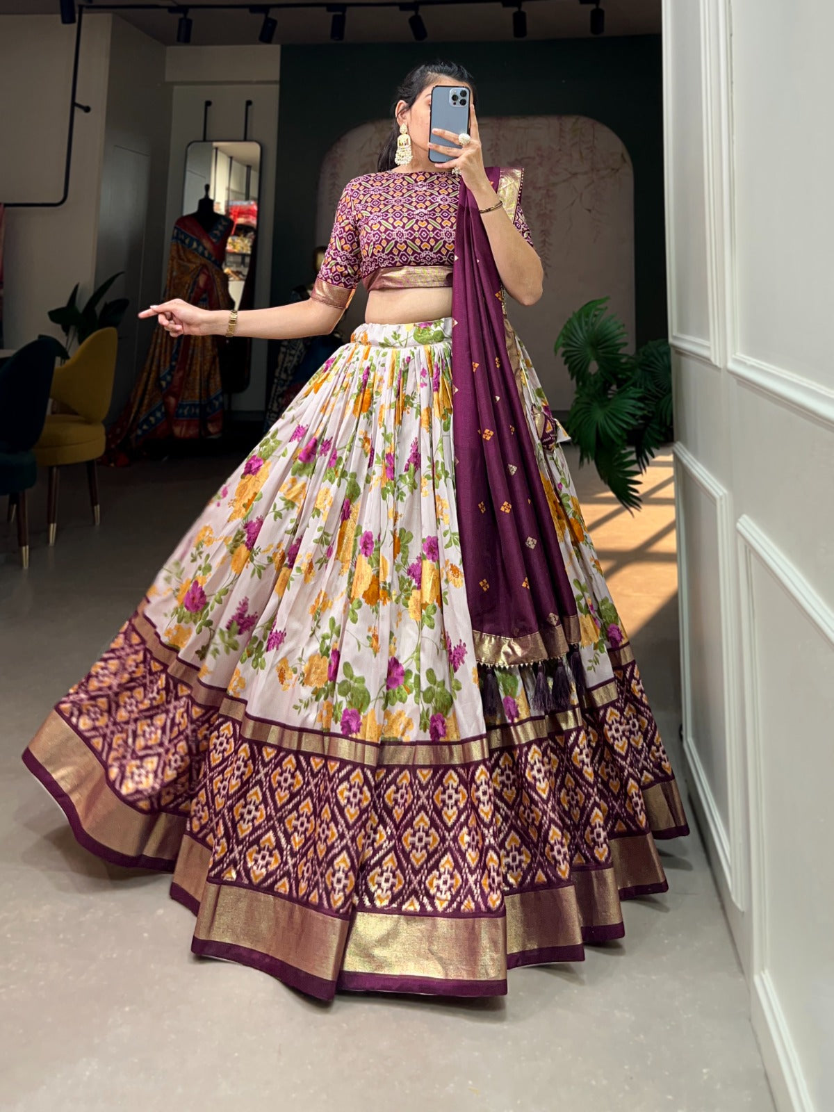 1689 Aawiya Tussar Silk Lehenga Choli Supplier