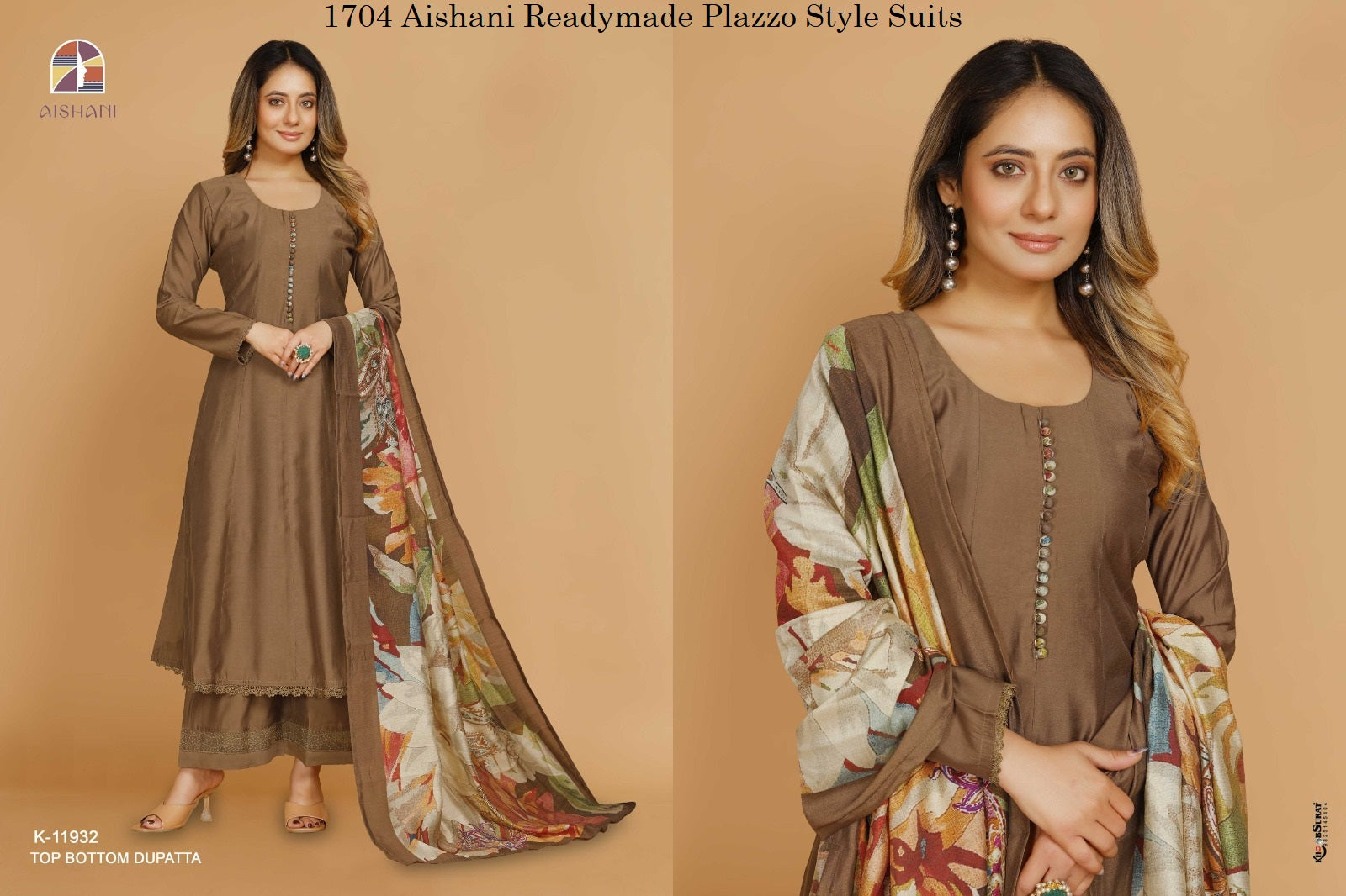 1704 Aishani Readymade Plazzo Style Suits Exporter Gujarat