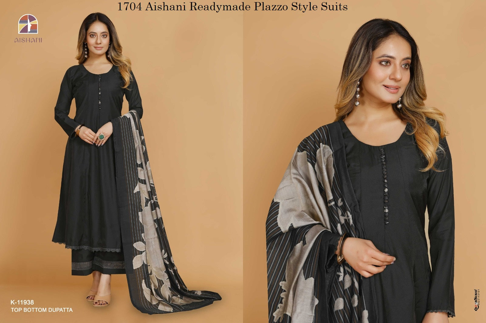1704 Aishani Readymade Plazzo Style Suits Exporter Gujarat