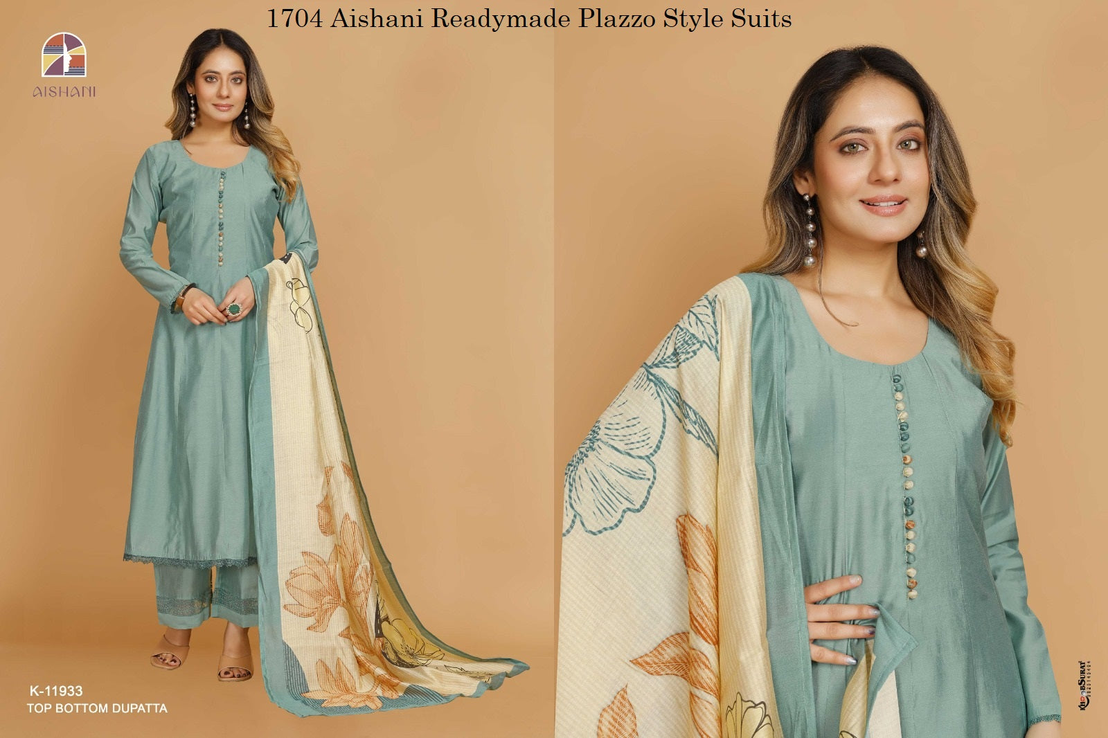 1704 Aishani Readymade Plazzo Style Suits Exporter Gujarat