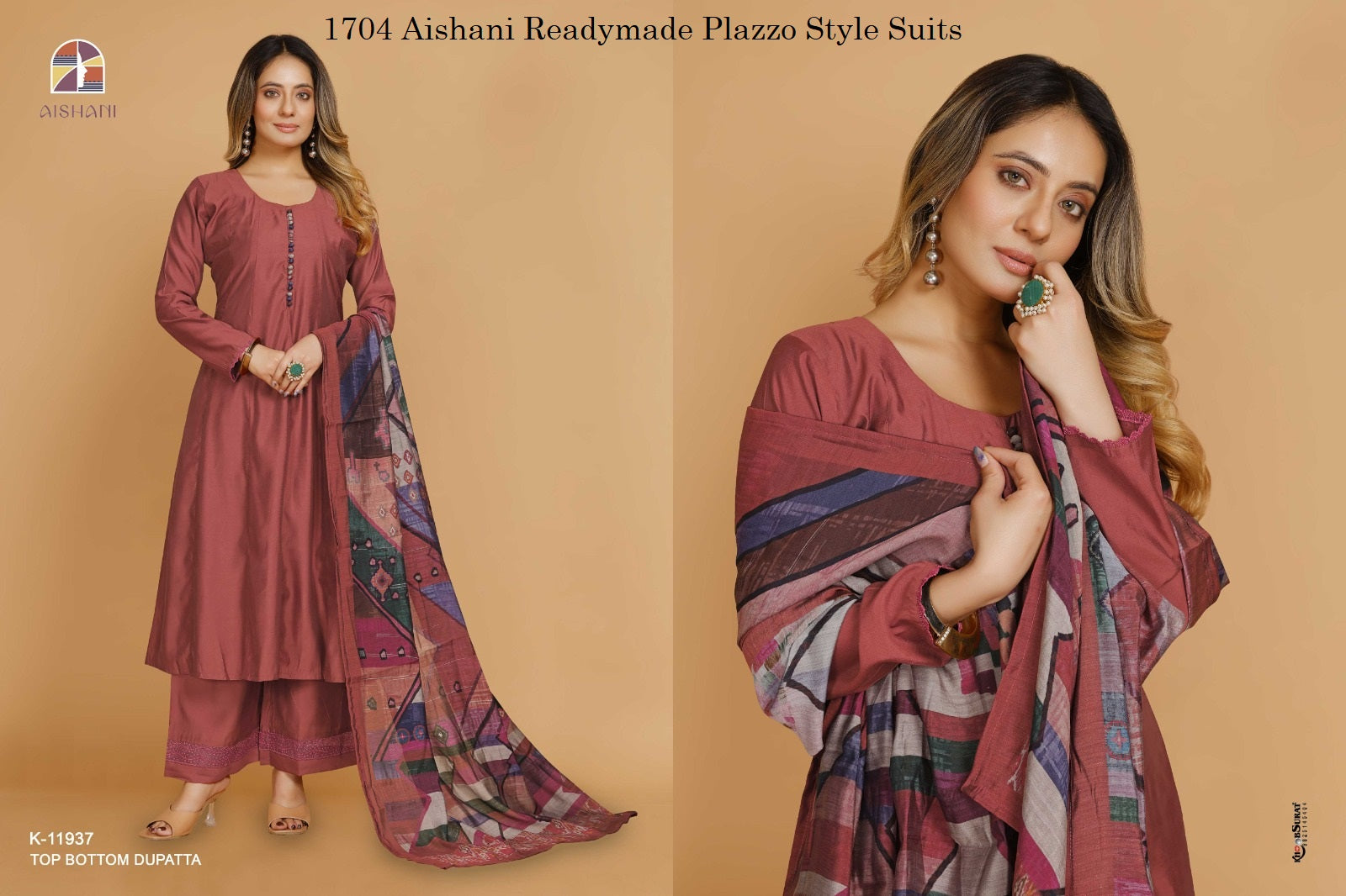1704 Aishani Readymade Plazzo Style Suits Exporter Gujarat