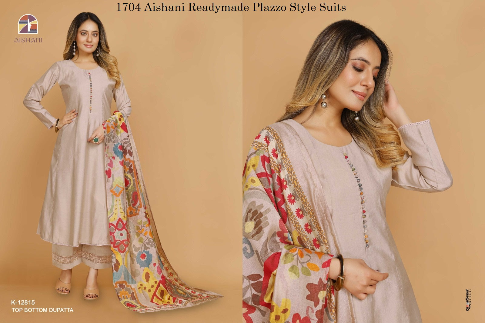 1704 Aishani Readymade Plazzo Style Suits Exporter Gujarat