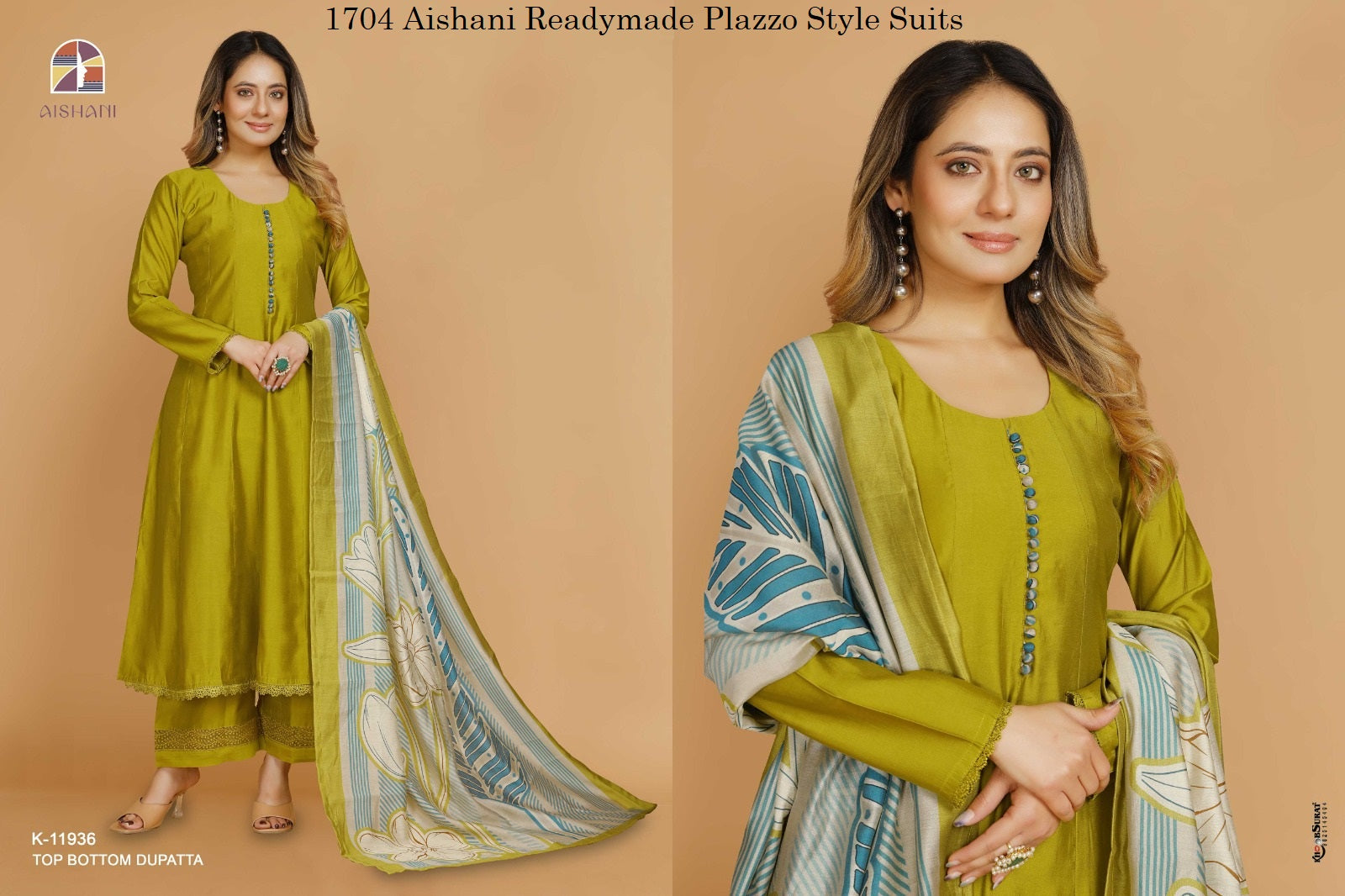 1704 Aishani Readymade Plazzo Style Suits Exporter Gujarat