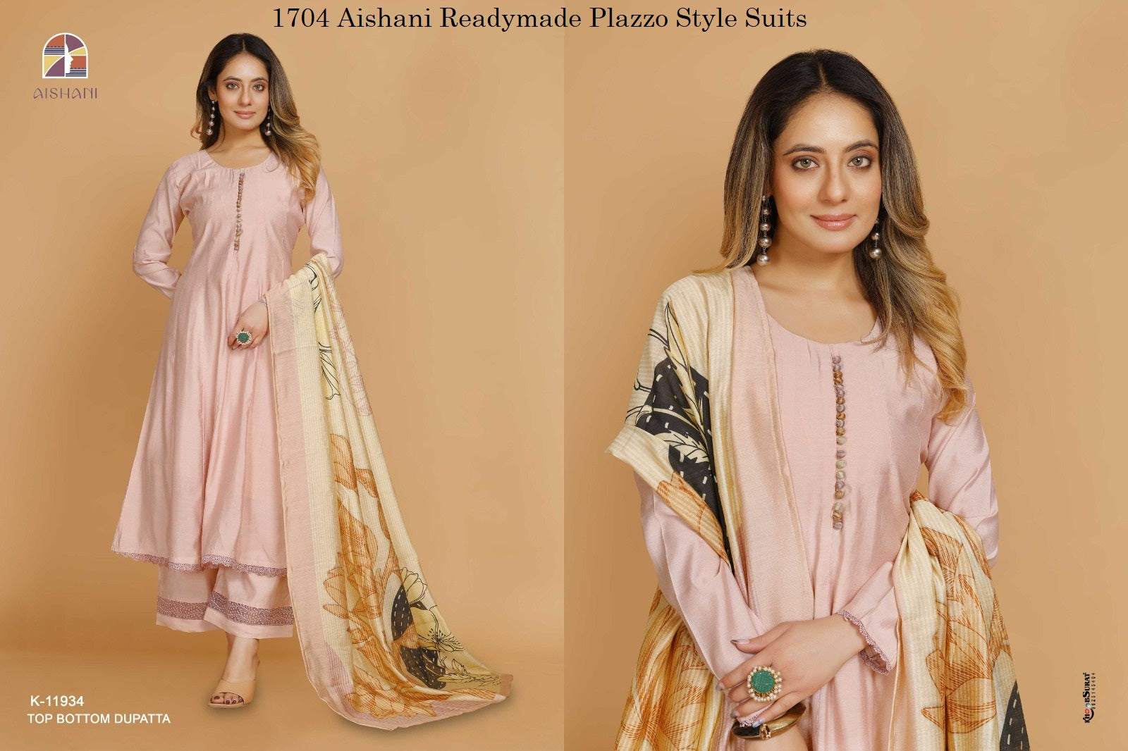 1704 Aishani Readymade Plazzo Style Suits Exporter Gujarat