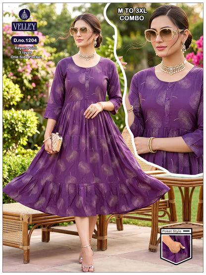 171026 3 Layers Velley Rayon Anarkali Kurtis Wholesale Price