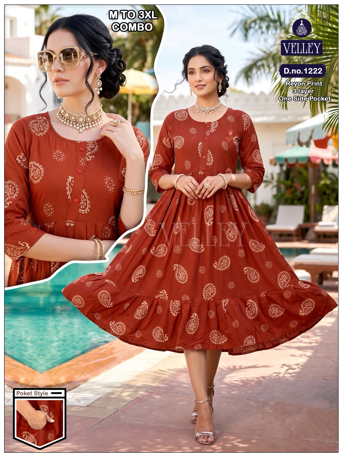 171026 3 Layers Velley Rayon Anarkali Kurtis Wholesale Price