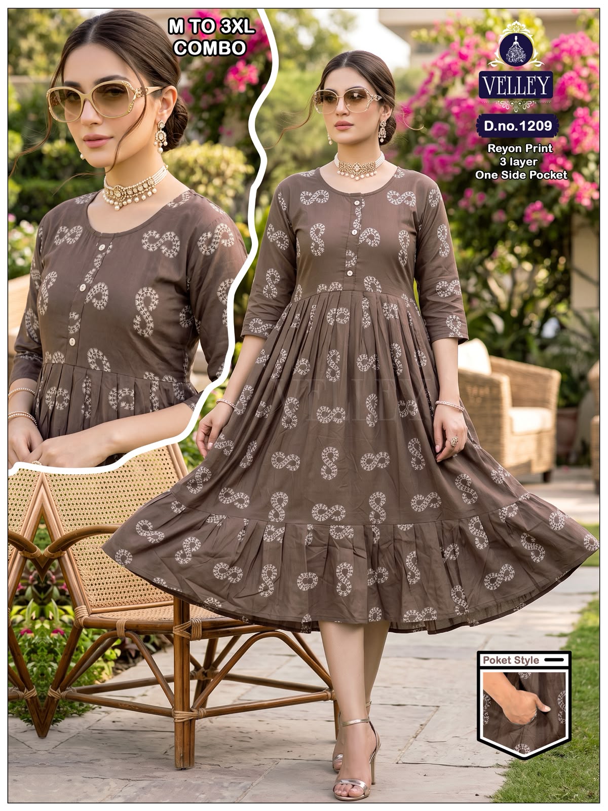 171026 3 Layers Velley Rayon Anarkali Kurtis Wholesale Price