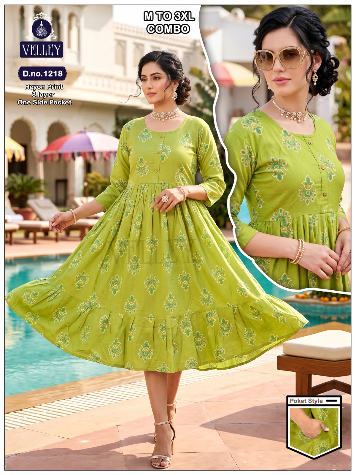 171026 3 Layers Velley Rayon Anarkali Kurtis Wholesale Price