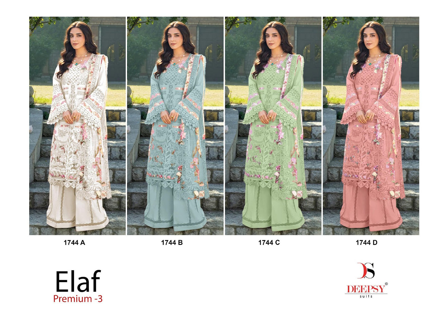 1744 Abcd Elaf Premium 3 Deepsy Cotton Pakistani Patch Work Suits Exporter Ahmedabad