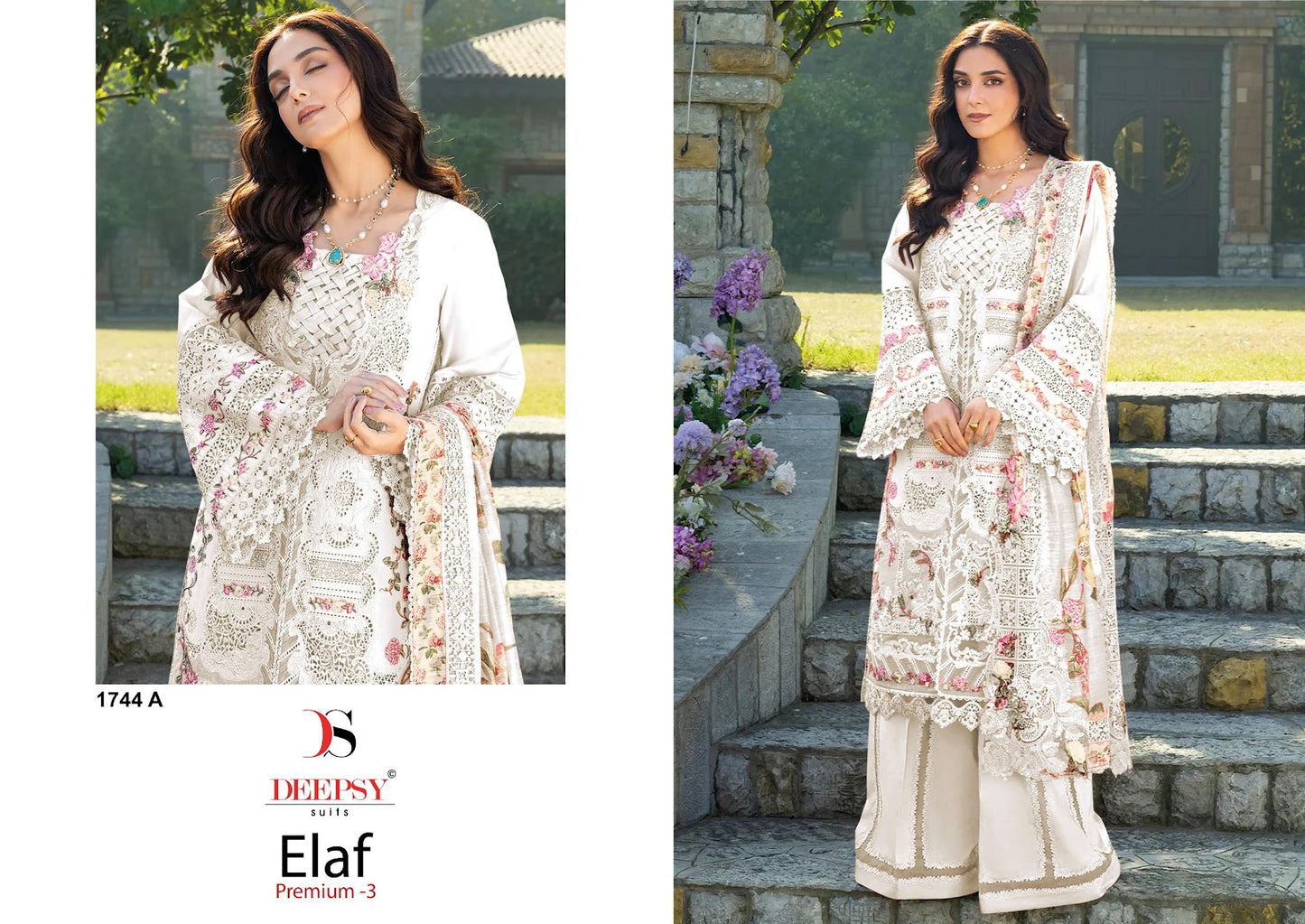 1744 Abcd Elaf Premium 3 Deepsy Cotton Pakistani Patch Work Suits Exporter Ahmedabad
