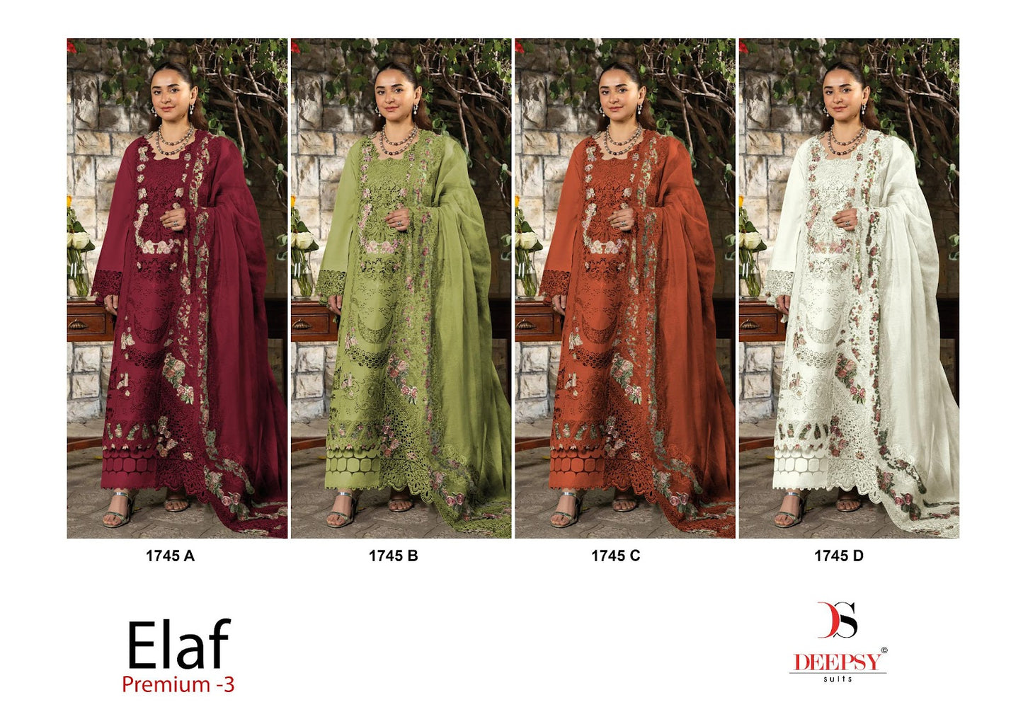 1745 Abcd Elaf 3 Premium Deepsy Cotton Pakistani Patch Work Suits Wholesale