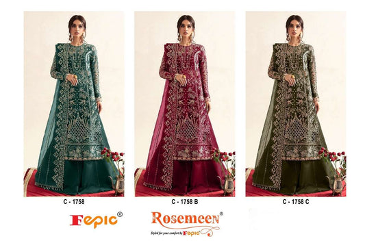 1758 Rosemeen Fepic Organza Pakistani Salwar Suits Manufacturer Gujarat