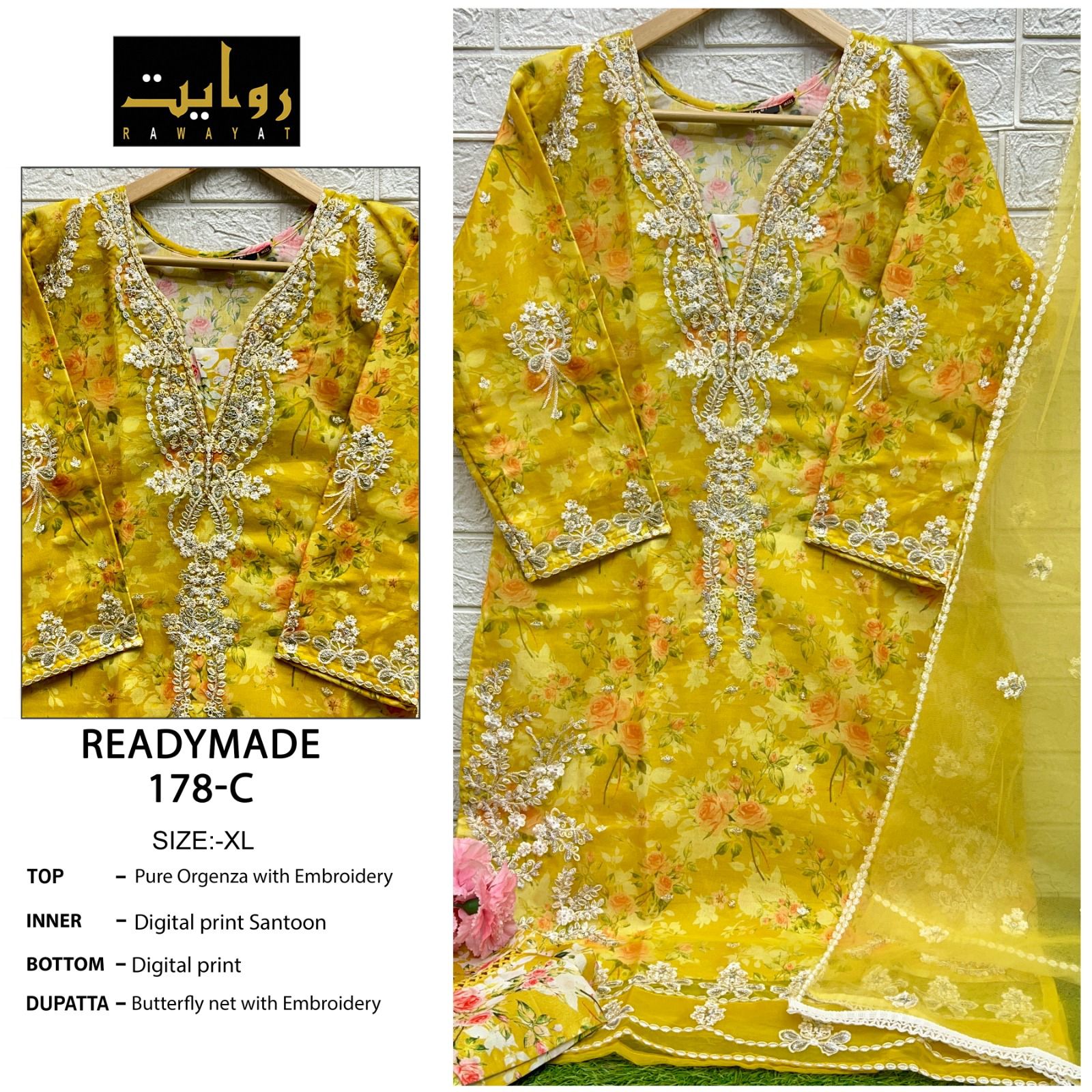 178 Rawayat Pure Organza Pakistani Readymade Suits Wholesale Rate