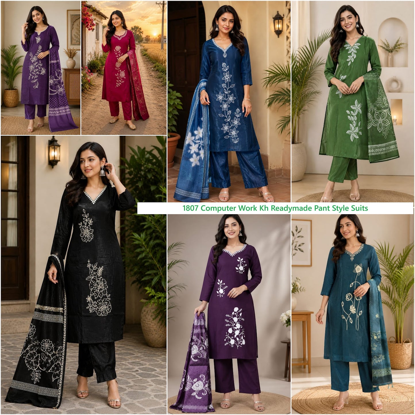 1807 Computer Work Kh Roman Readymade Pant Style Suits Manufacturer India