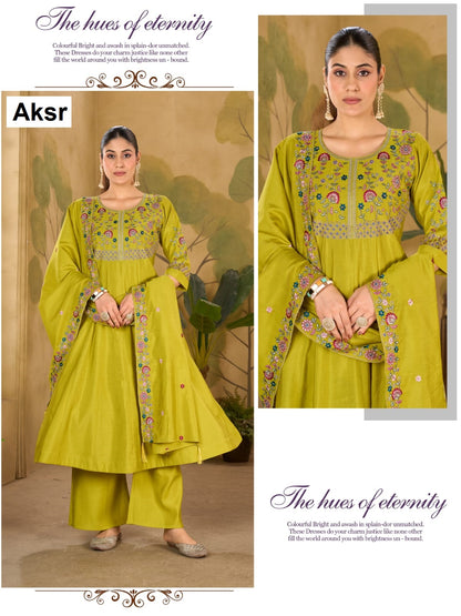 18 Kalli 0810 Aksr Roman Silk Readymade Plazzo Style Suits Wholesaler Gujarat
