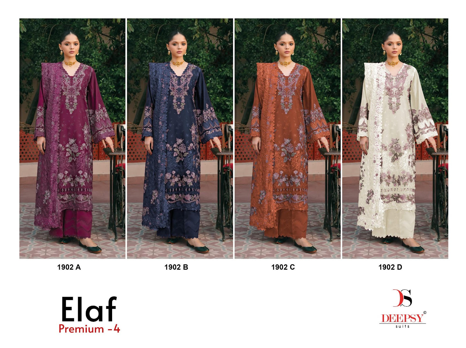 1902 Elaf Premium 4 Deepsy Cotton Pakistani Patch Work Suits Wholesaler
