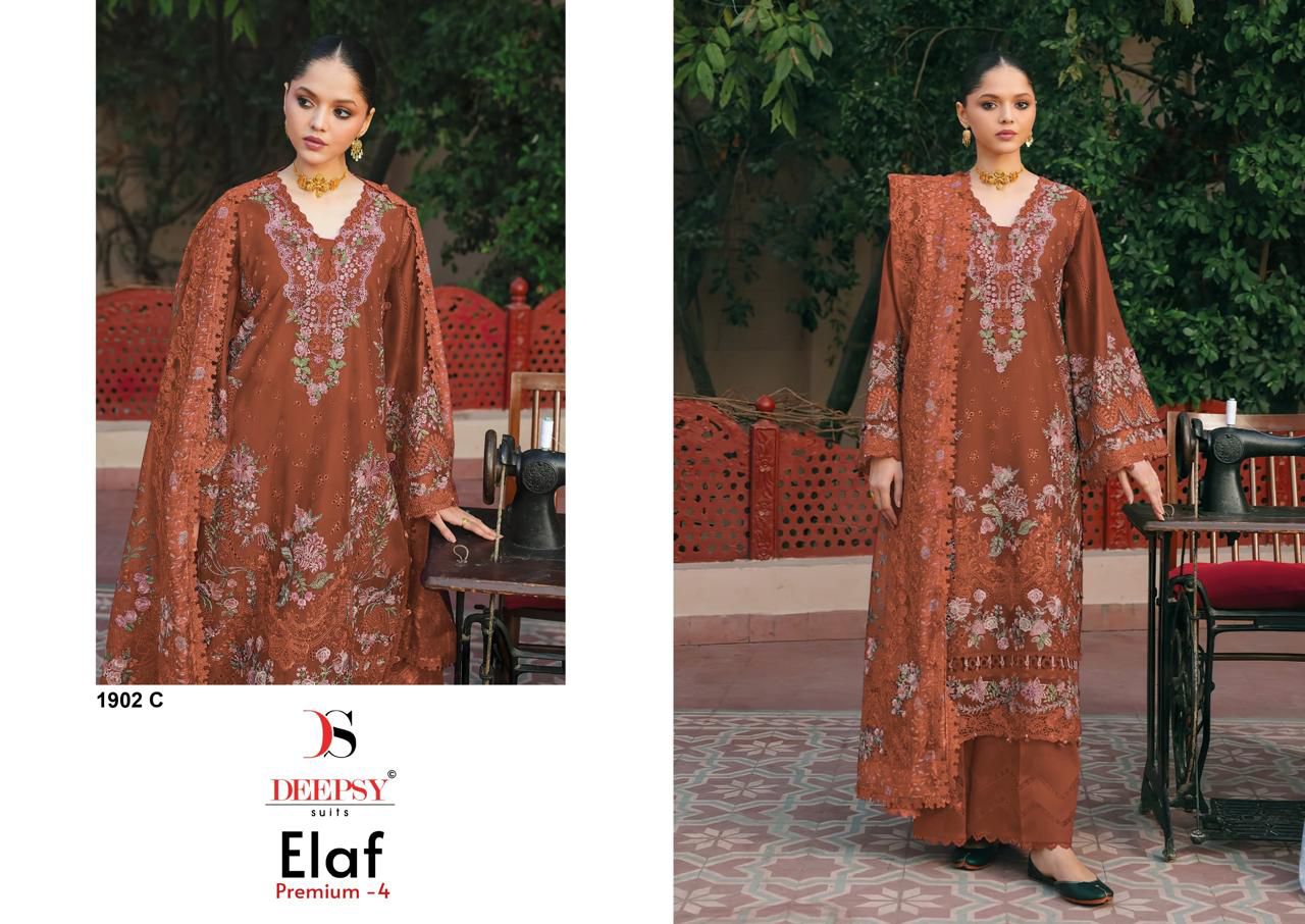 1902 Elaf Premium 4 Deepsy Cotton Pakistani Patch Work Suits Wholesaler