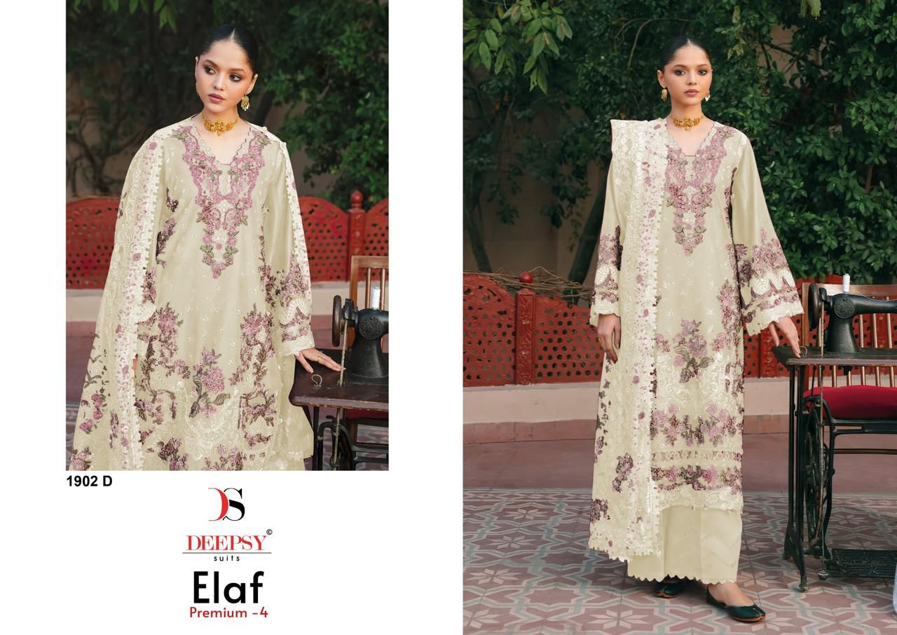 1902 Elaf Premium 4 Deepsy Cotton Pakistani Patch Work Suits Wholesaler
