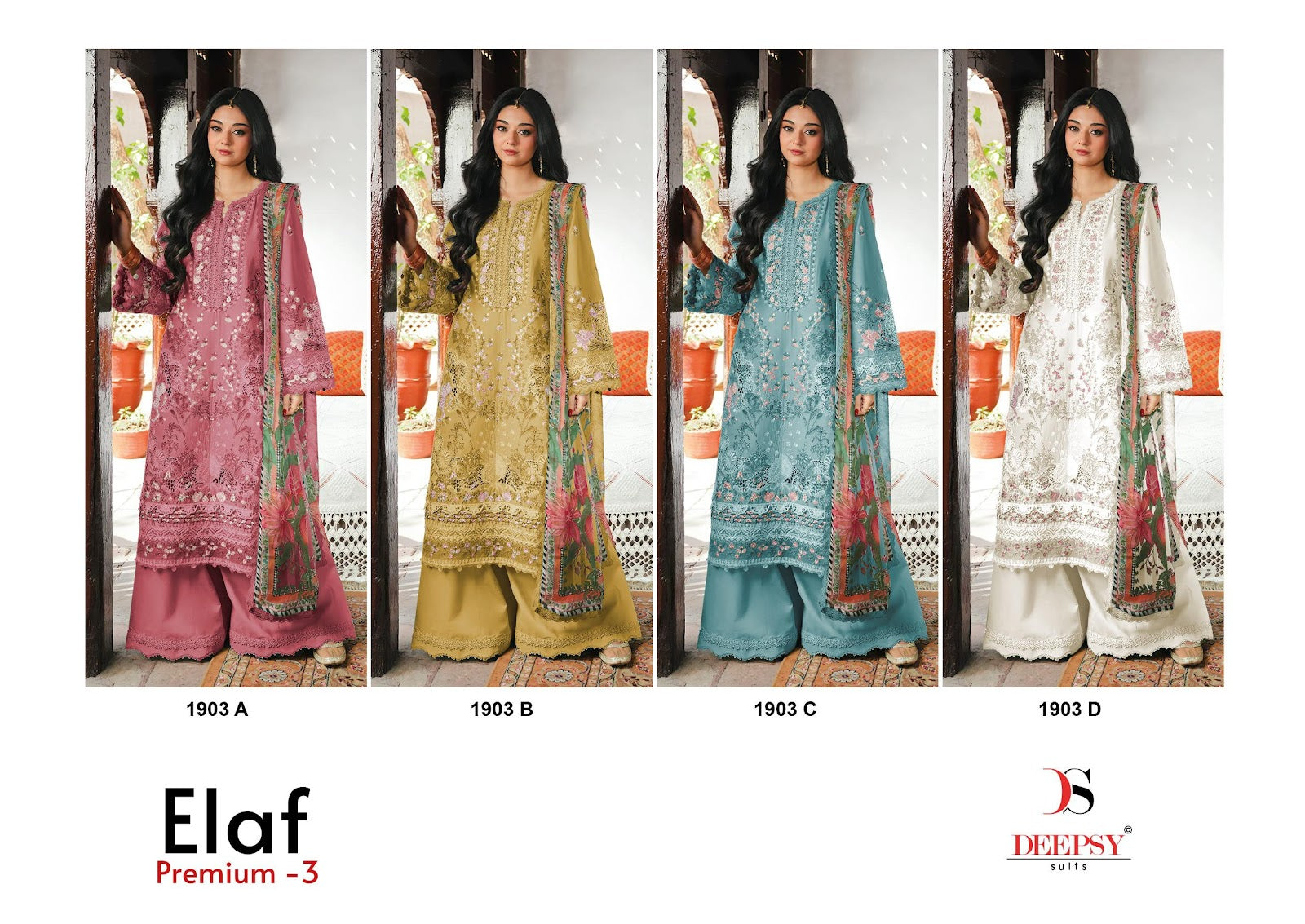 1903 Abcd Elaf Premium 3 Deepsy Cotton Pakistani Patch Work Suits Wholesale Price