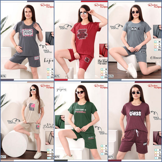 19072-19077 Ruchee Fashion Tencil Shorts Night Suits Wholesaler Gujarat