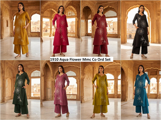 1910 Aqua Flower Mmc Dhabu Cotton Co Ord Set Exporter Ahmedabad