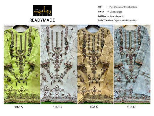 192 Rawayat Organza Pakistani Readymade Suits Supplier India