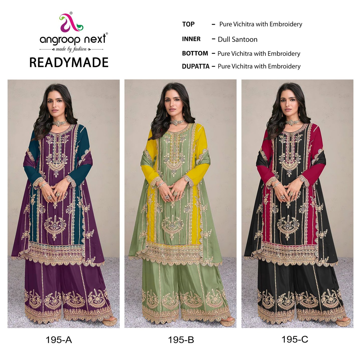 195 Angroop Next Vichitra Pakistani Readymade Suits Wholesale Rate