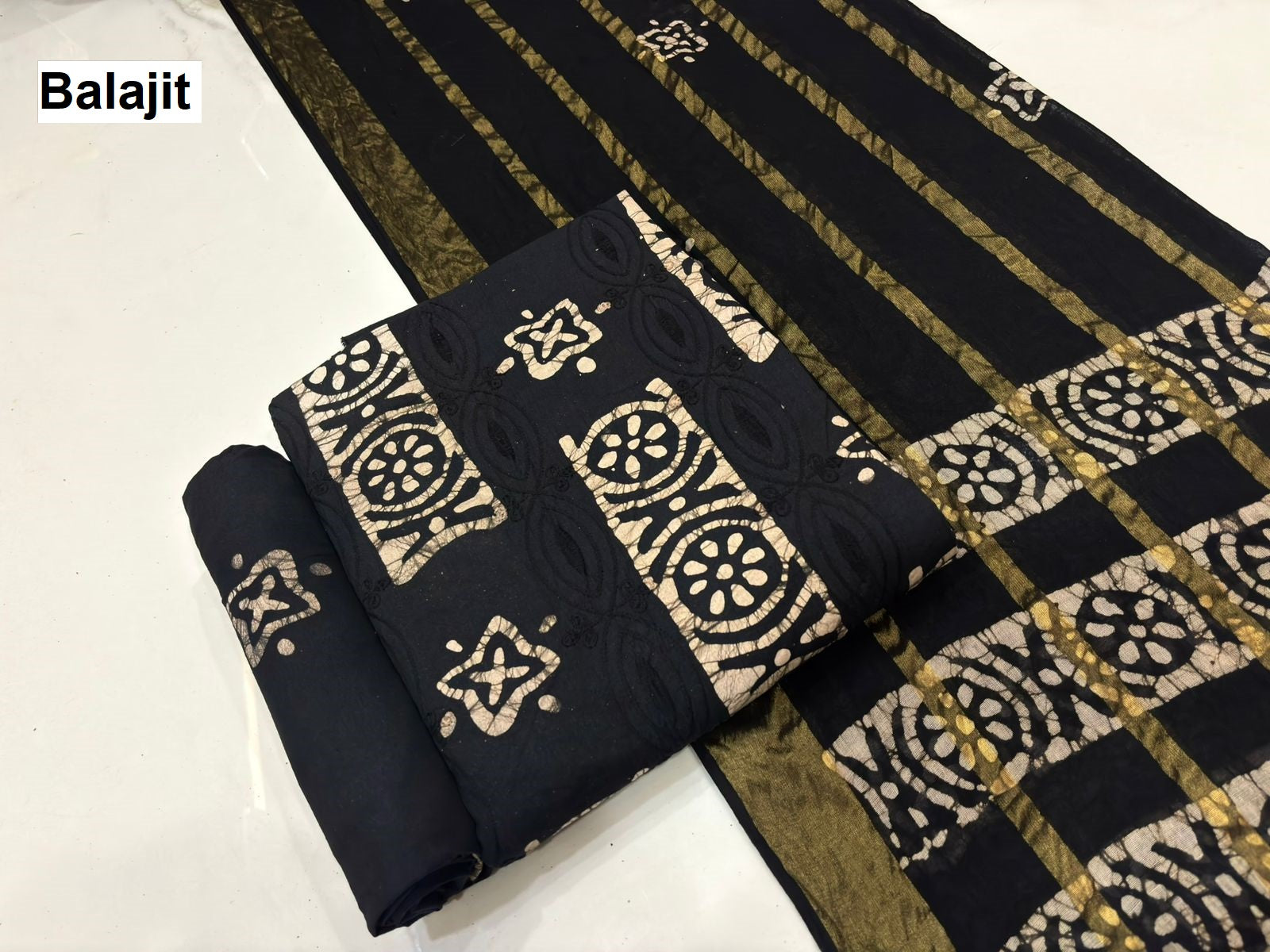 2.20 Mtr Bottom Balajit Batik Cotton Dress Material Exporter India