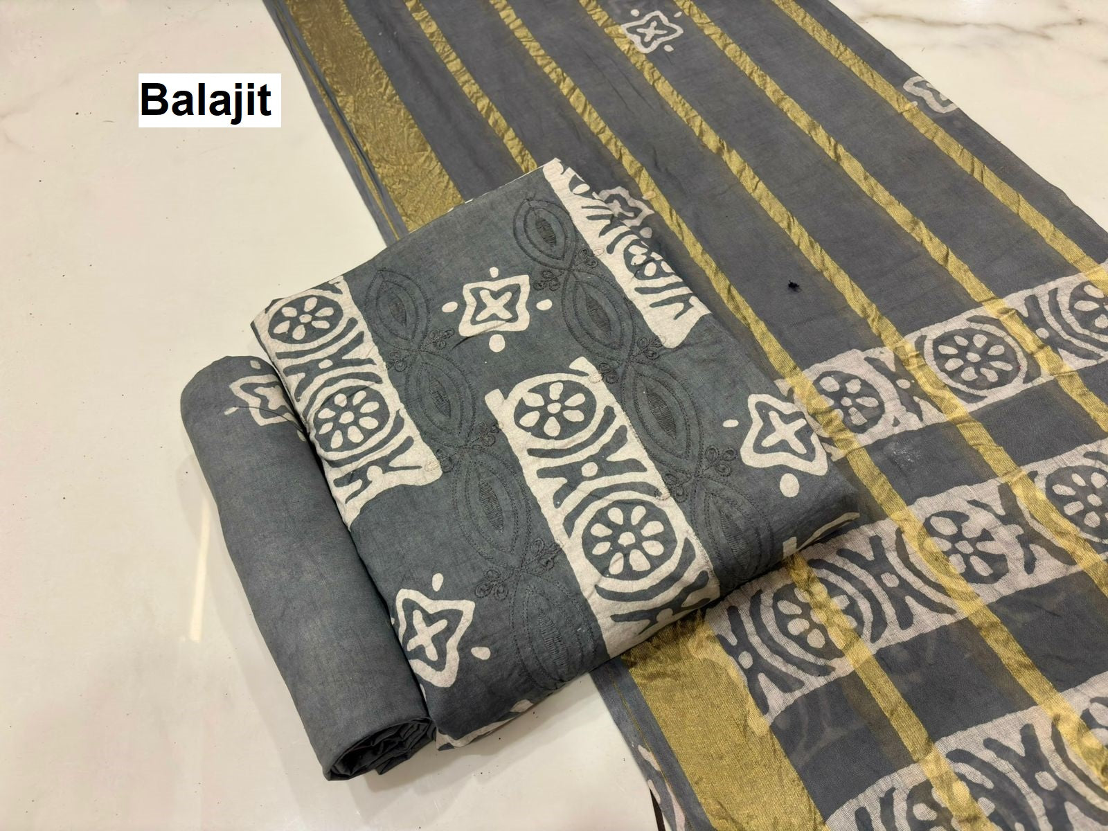 2.20 Mtr Bottom Balajit Batik Cotton Dress Material Exporter India