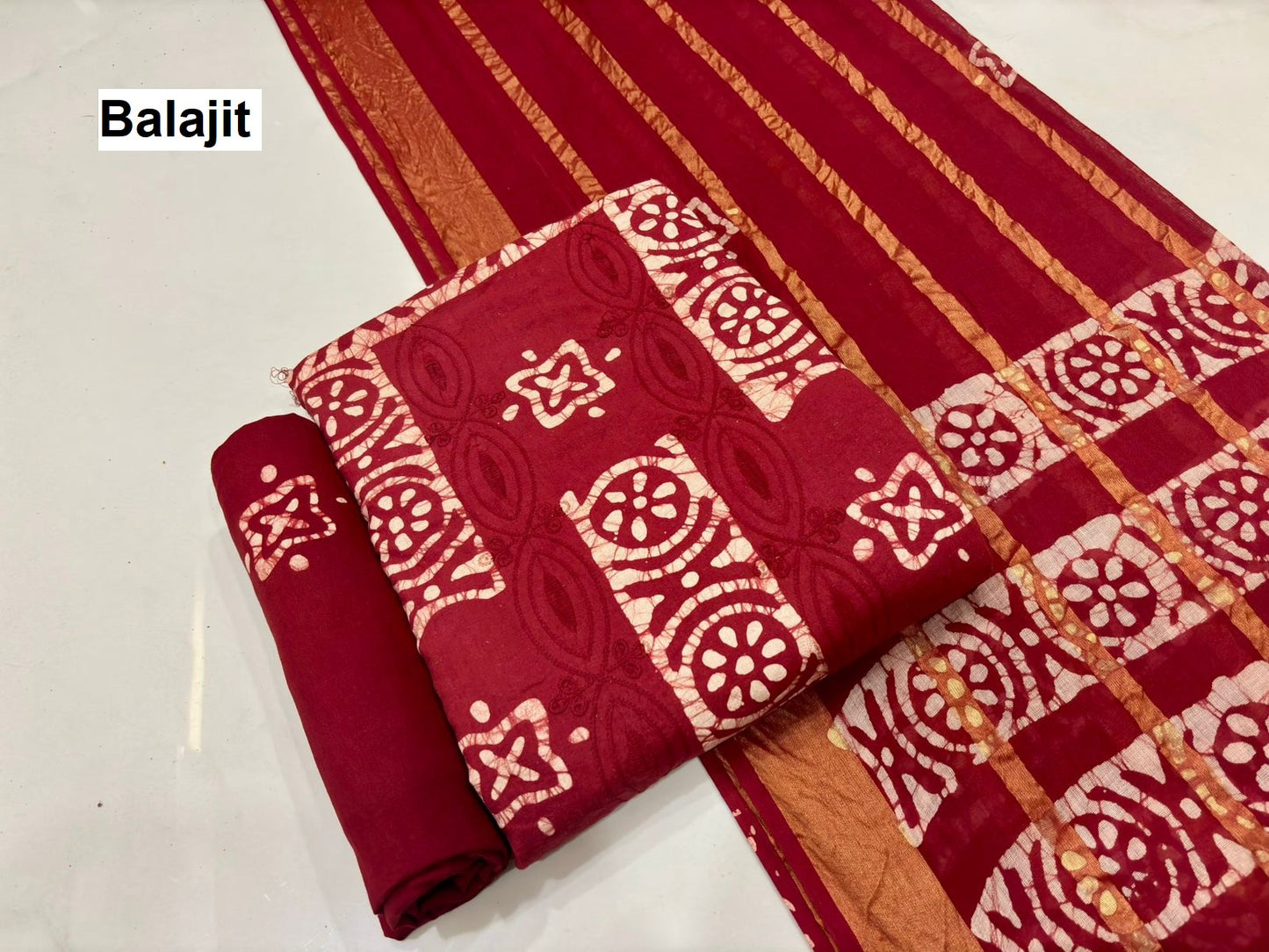 2.20 Mtr Bottom Balajit Batik Cotton Dress Material Exporter India