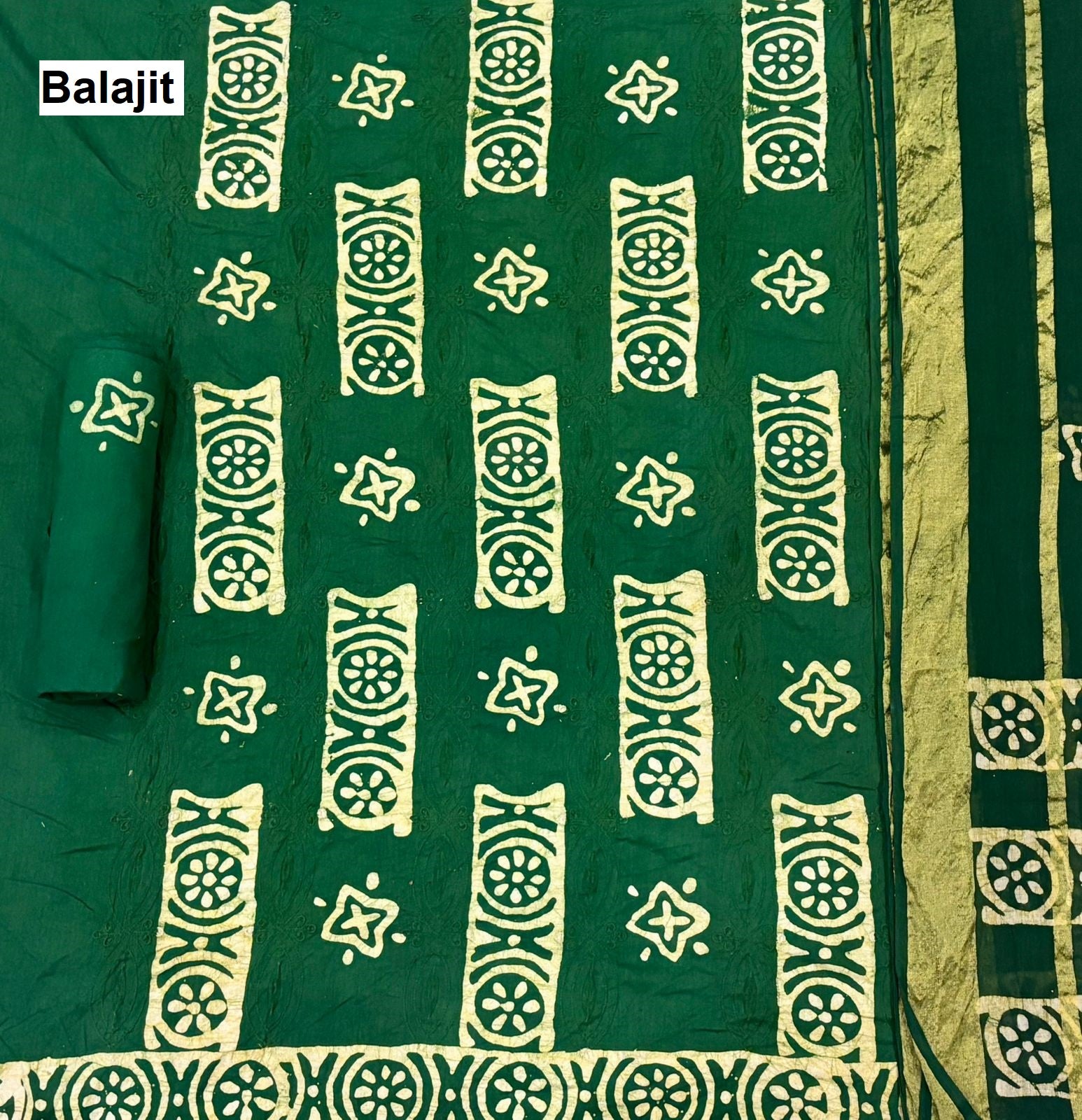 2.20 Mtr Bottom Balajit Batik Cotton Dress Material Exporter India