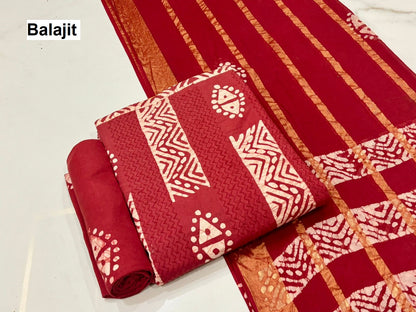 2.20 Mtr Bottom Balajit Batik Cotton Dress Material Exporter India
