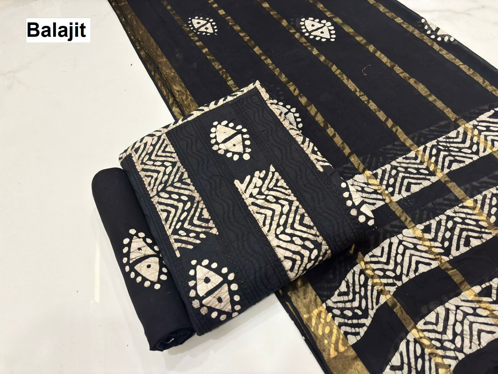 2.20 Mtr Bottom Balajit Batik Cotton Dress Material Exporter India